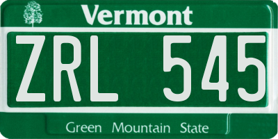 VT license plate ZRL545