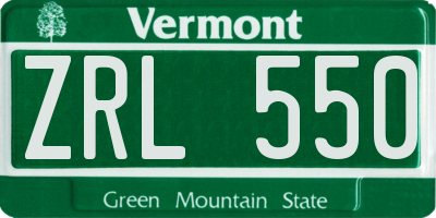 VT license plate ZRL550