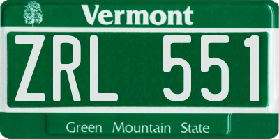 VT license plate ZRL551
