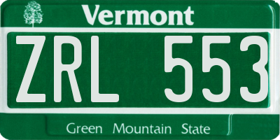 VT license plate ZRL553