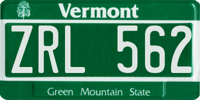 VT license plate ZRL562