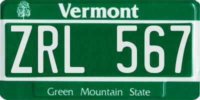 VT license plate ZRL567