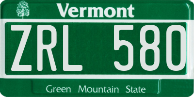 VT license plate ZRL580