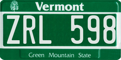 VT license plate ZRL598