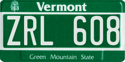 VT license plate ZRL608