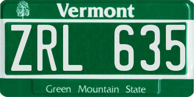 VT license plate ZRL635