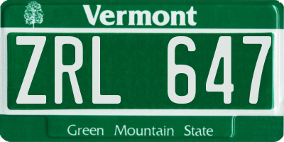 VT license plate ZRL647