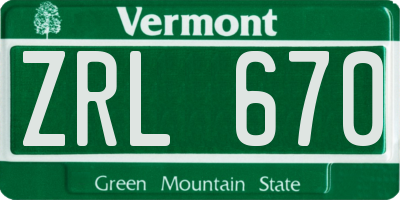 VT license plate ZRL670