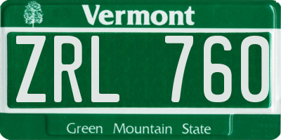 VT license plate ZRL760
