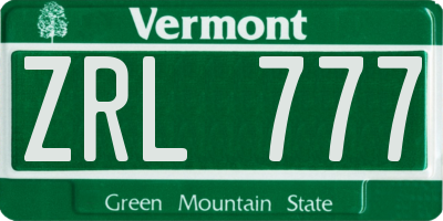 VT license plate ZRL777