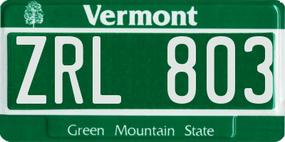 VT license plate ZRL803