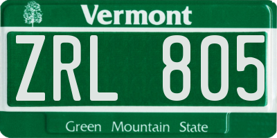 VT license plate ZRL805