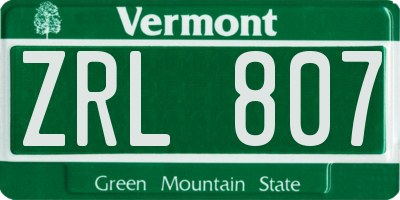 VT license plate ZRL807