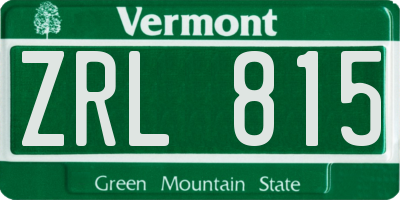 VT license plate ZRL815