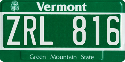 VT license plate ZRL816