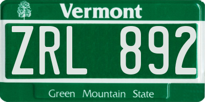 VT license plate ZRL892