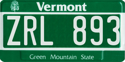 VT license plate ZRL893