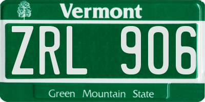 VT license plate ZRL906