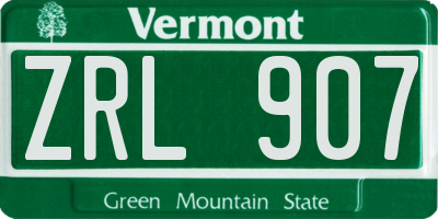 VT license plate ZRL907