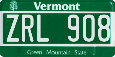 VT license plate ZRL908