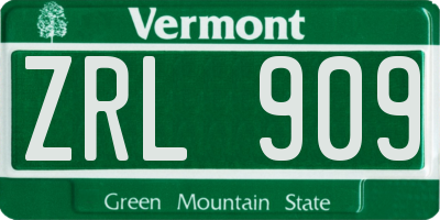 VT license plate ZRL909