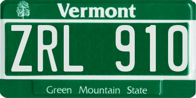 VT license plate ZRL910