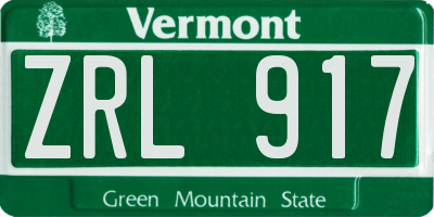 VT license plate ZRL917