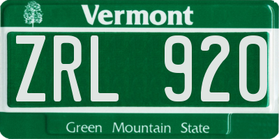 VT license plate ZRL920