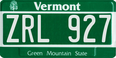 VT license plate ZRL927
