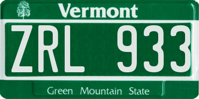 VT license plate ZRL933