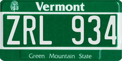 VT license plate ZRL934