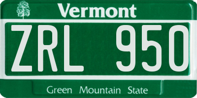 VT license plate ZRL950
