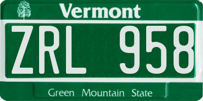 VT license plate ZRL958