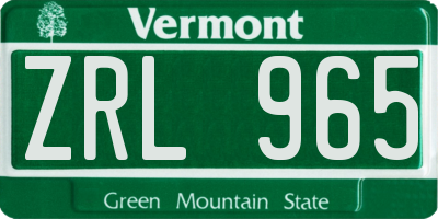 VT license plate ZRL965
