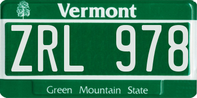VT license plate ZRL978