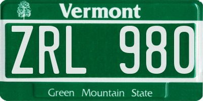 VT license plate ZRL980