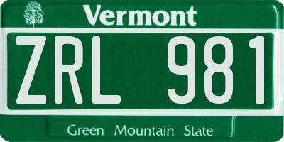 VT license plate ZRL981