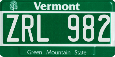 VT license plate ZRL982
