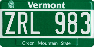 VT license plate ZRL983