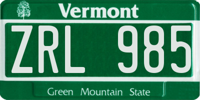 VT license plate ZRL985