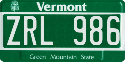 VT license plate ZRL986