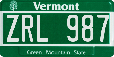 VT license plate ZRL987
