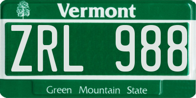 VT license plate ZRL988