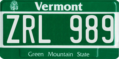 VT license plate ZRL989