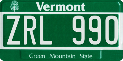 VT license plate ZRL990