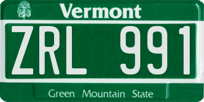 VT license plate ZRL991