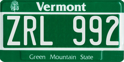 VT license plate ZRL992