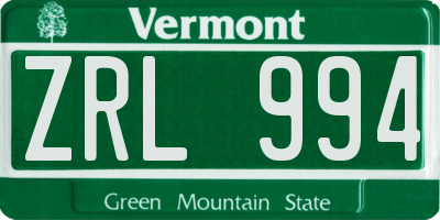 VT license plate ZRL994