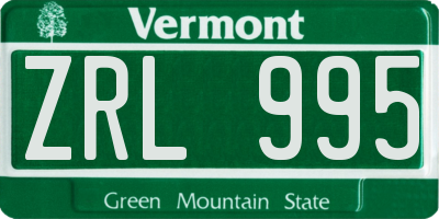 VT license plate ZRL995