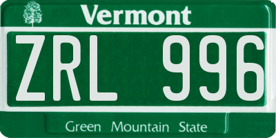 VT license plate ZRL996